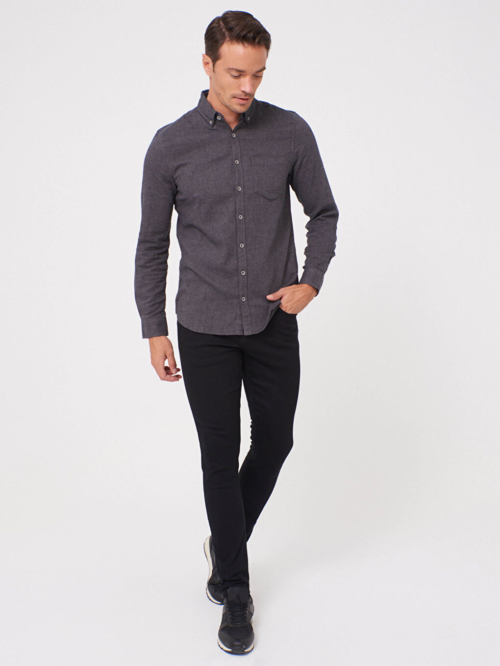 Slim Fit Long Sleeve Gabardine Shirt-2