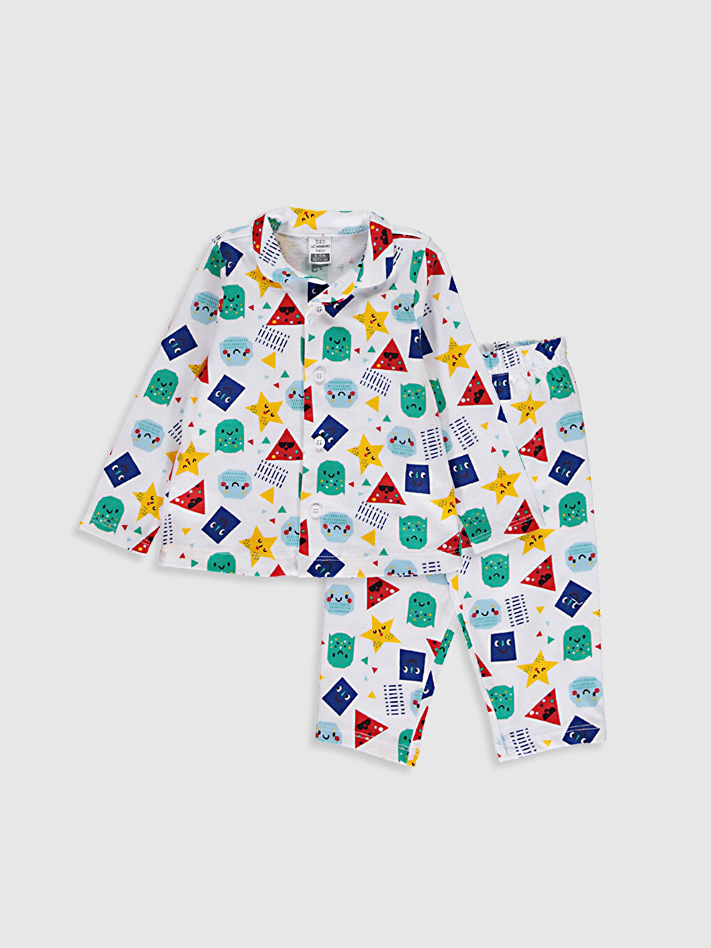 Beyaz Erkek Bebek Baskılı Pijama Takım