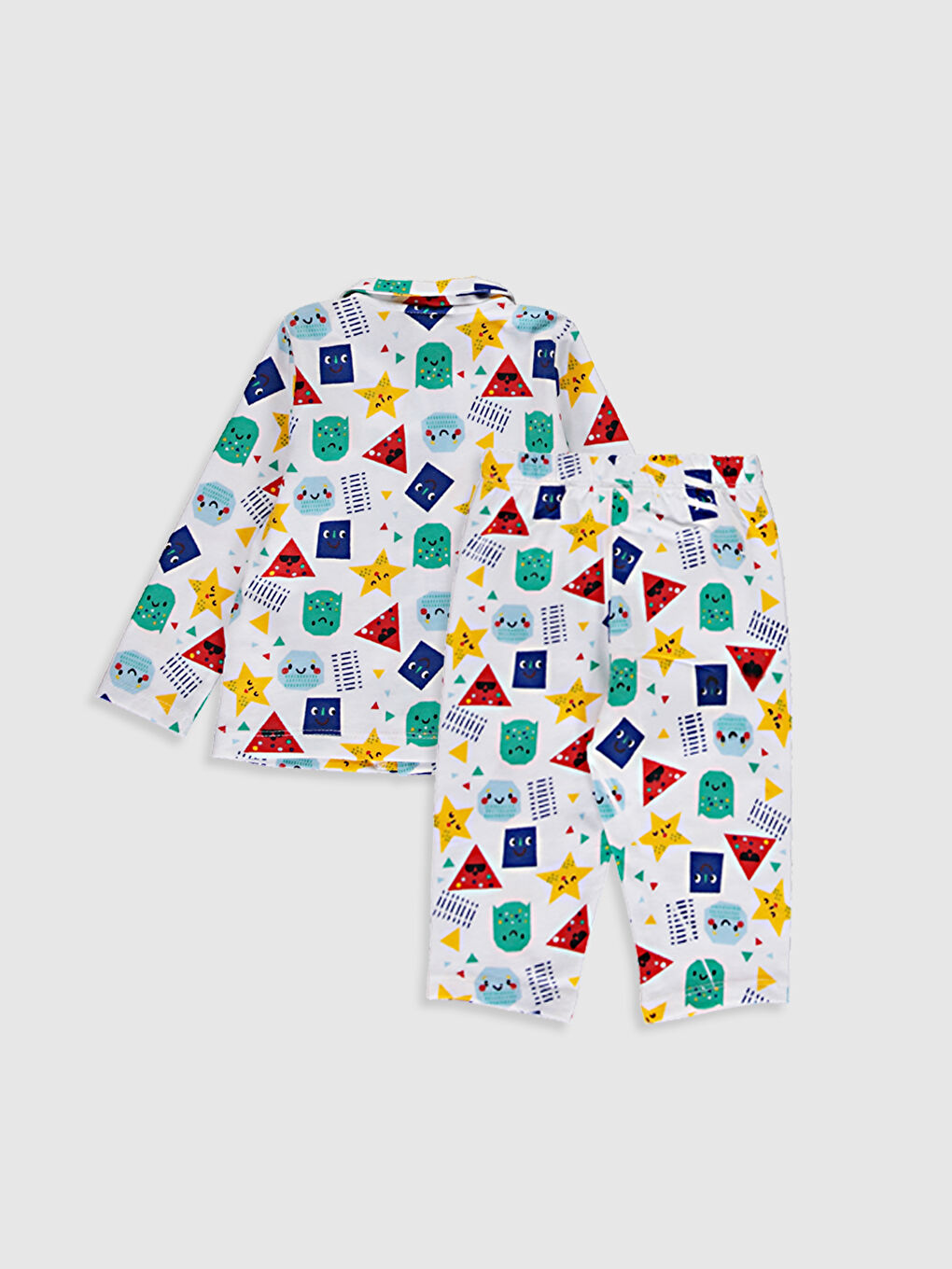 Beyaz Erkek Bebek Baskılı Pijama Takım-1