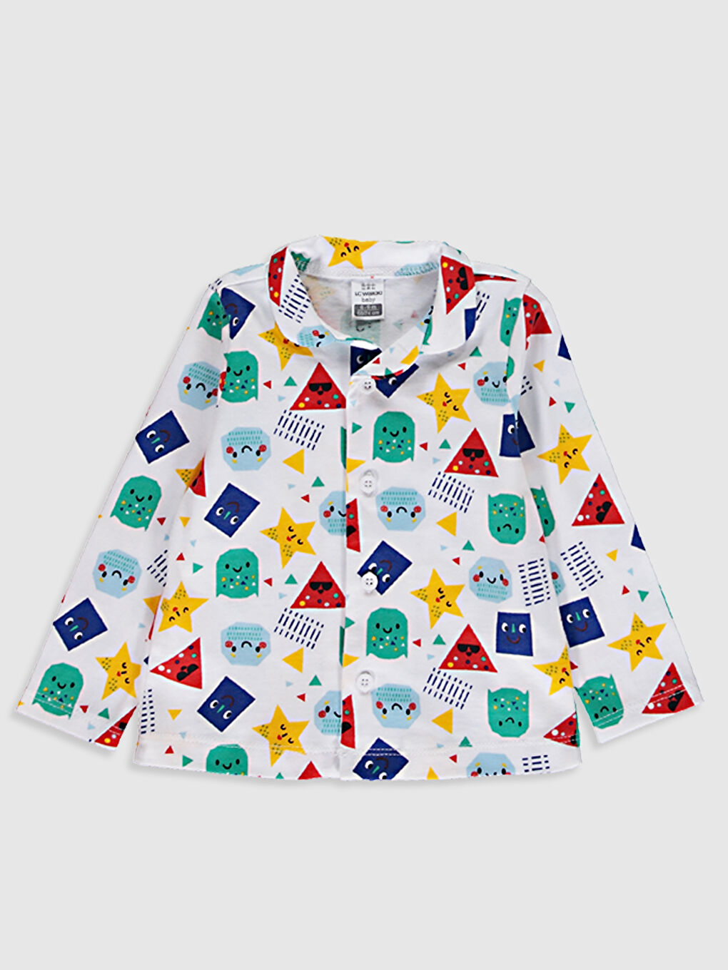 Beyaz Erkek Bebek Baskılı Pijama Takım-2