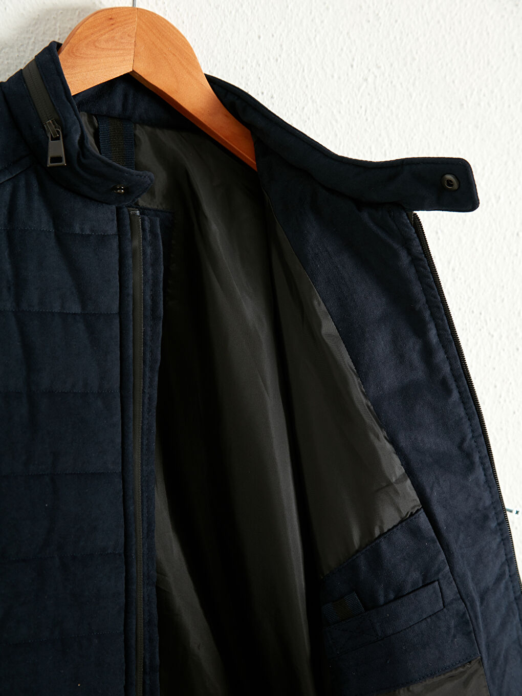 Lacivert Slim Fit Süet Erkek Mont-1