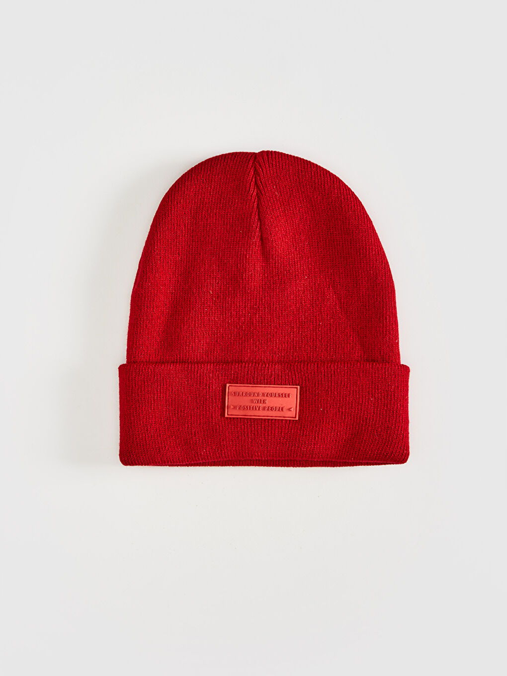 Kırmızı Erkek Etiket Baskılı Triko Bere-1