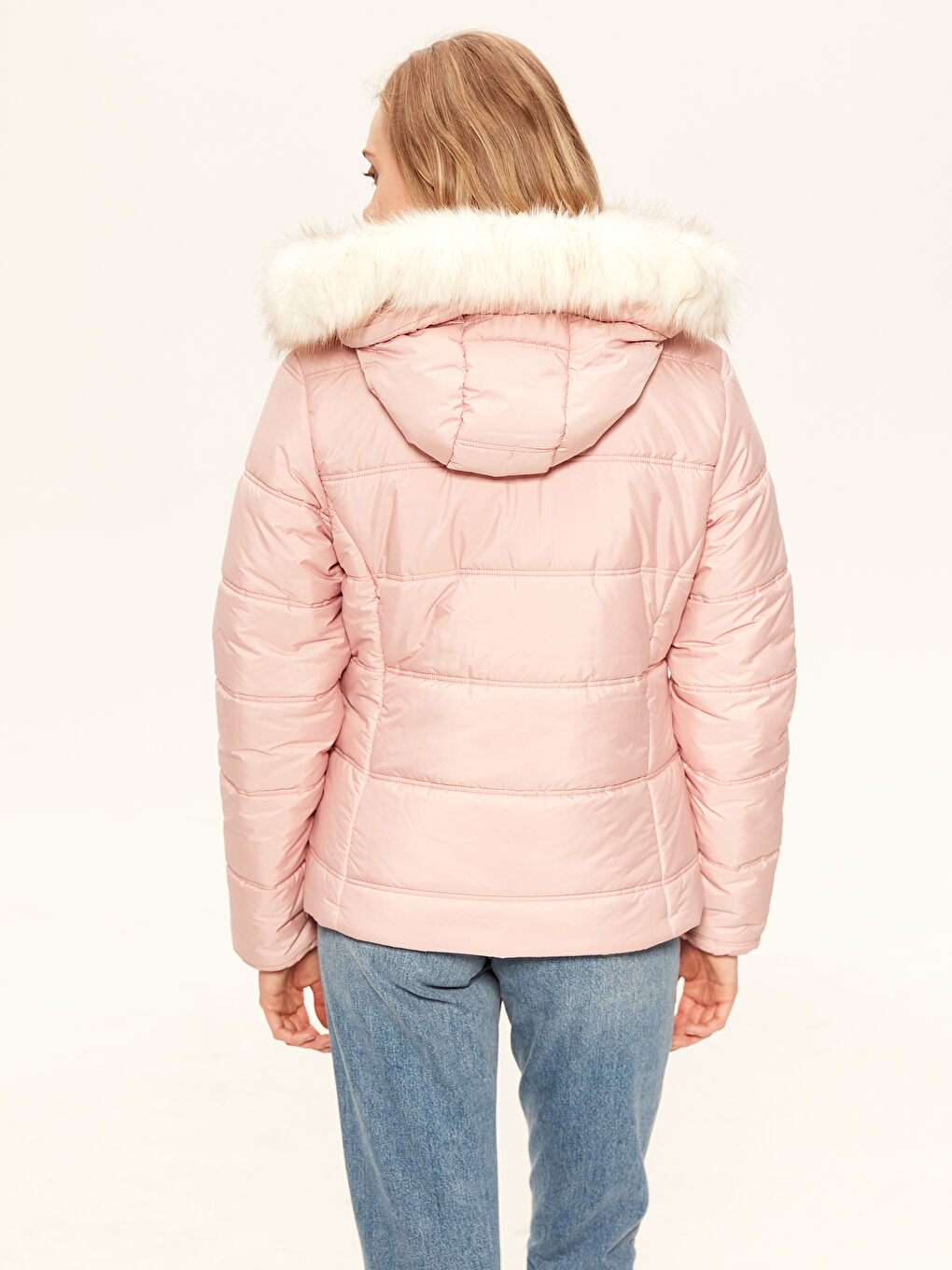 Pembe Kapüşonlu Şişme Mont-4