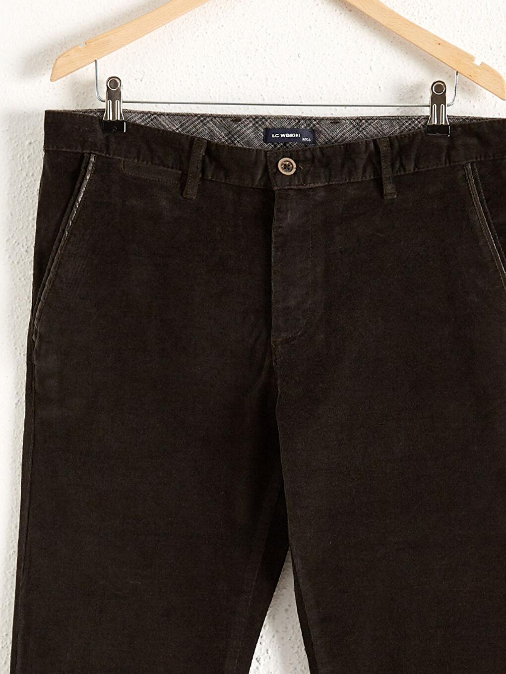 Haki Standart Kalıp Kadife Pantolon-2