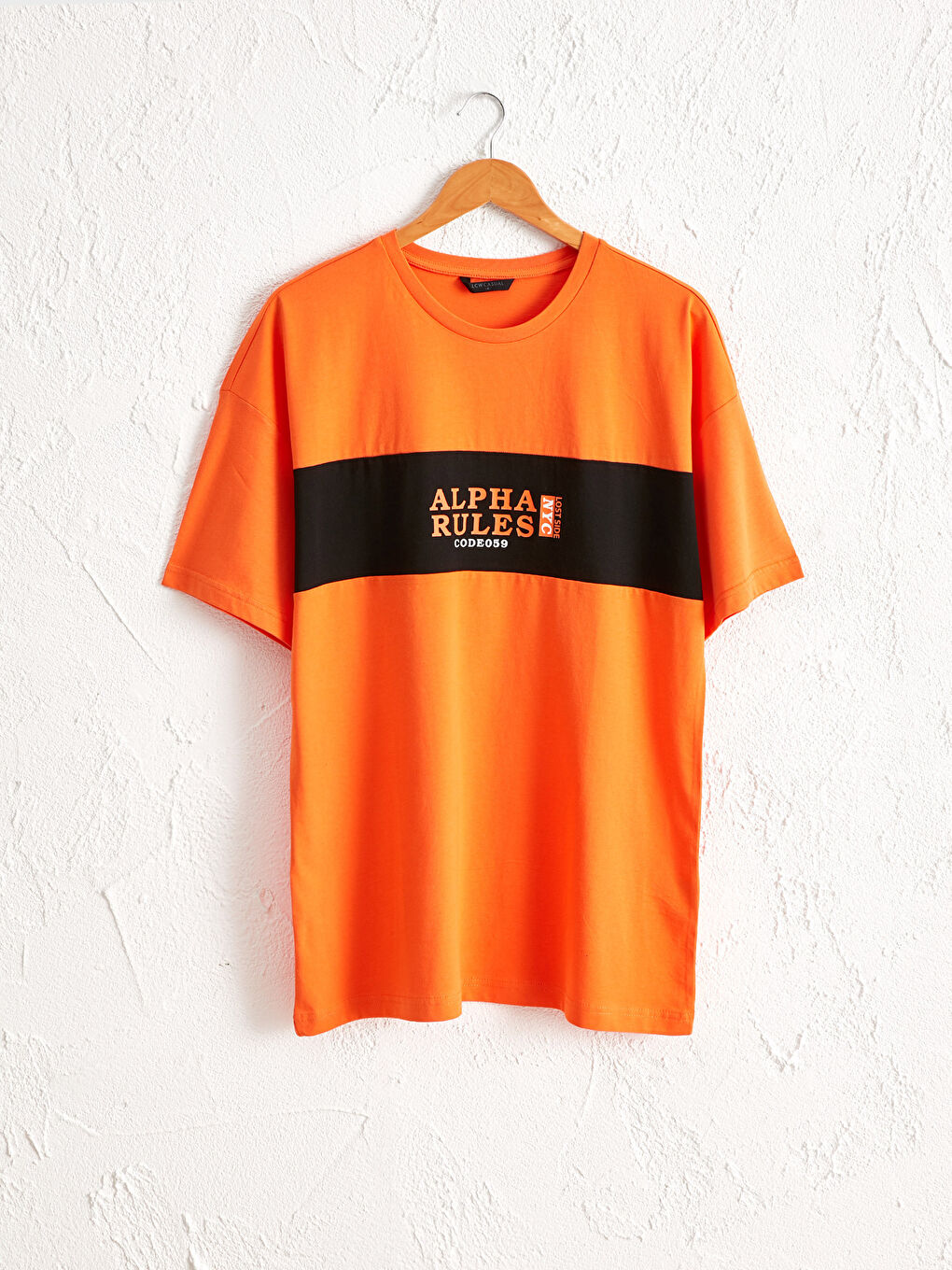 Turuncu Bisiklet Yaka Baskılı Penye Tişört