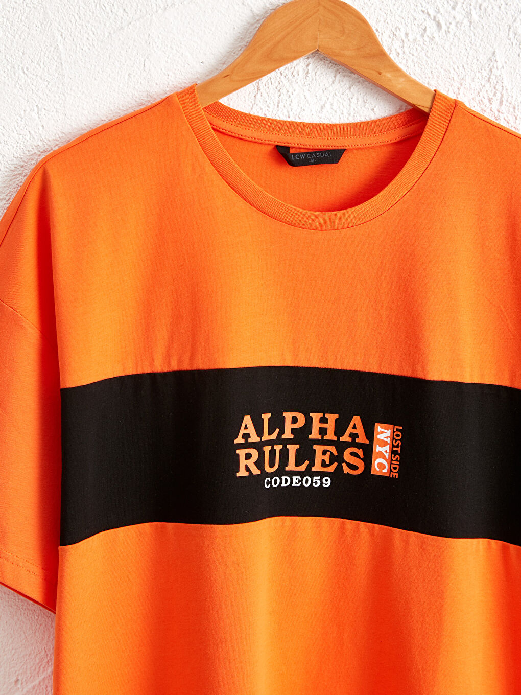 Turuncu Bisiklet Yaka Baskılı Penye Tişört-2