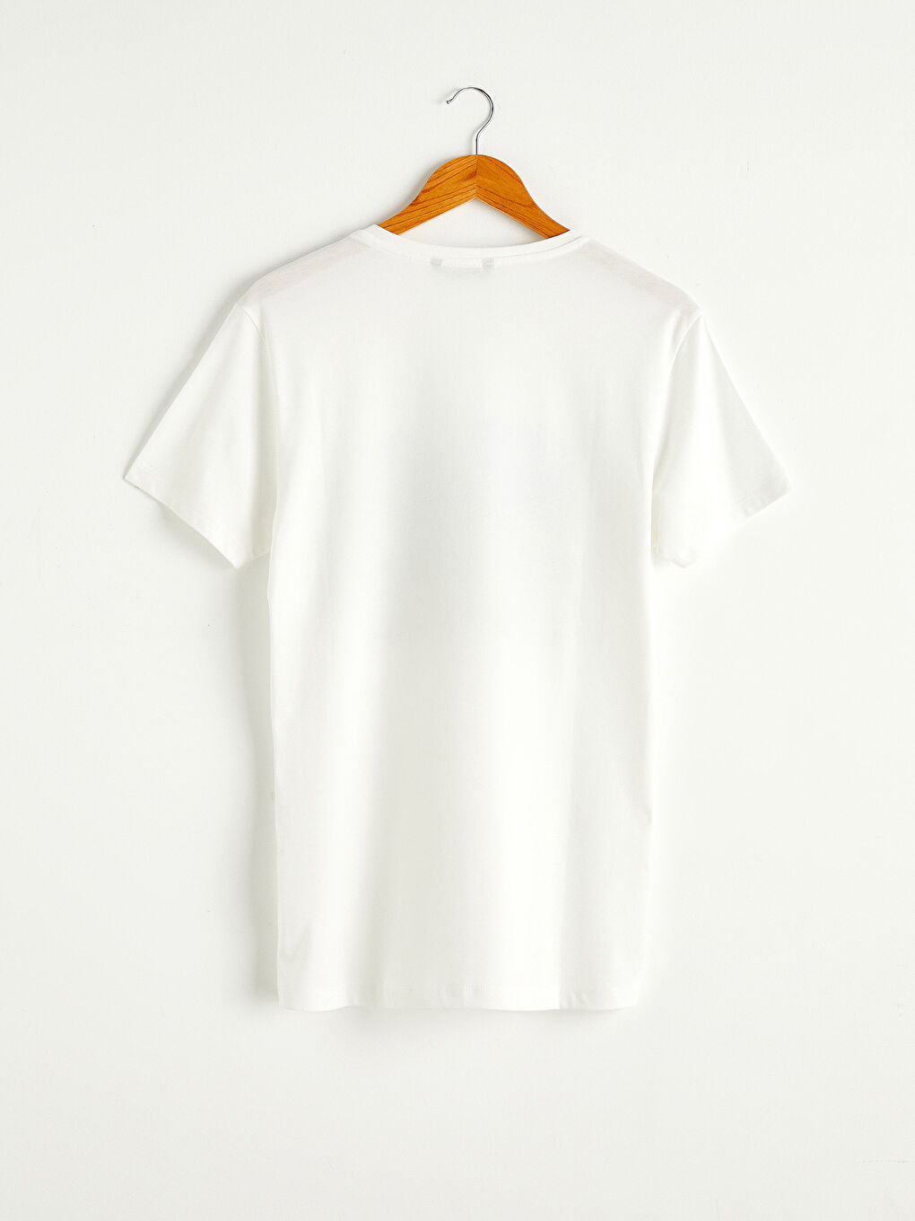 Ekru Bisiklet Yaka Baskılı Penye Tişört-1