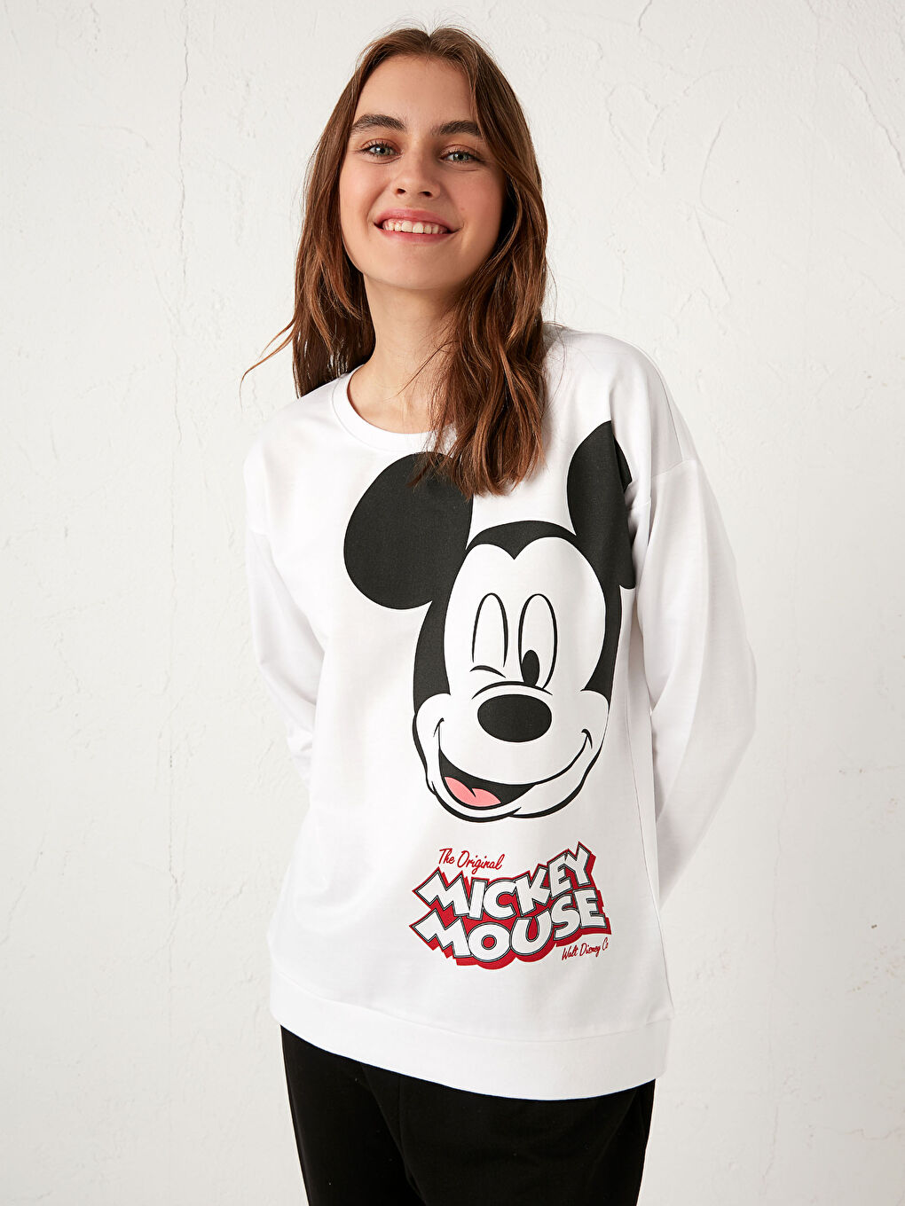 Beyaz Mickey Mouse Baskılı Pamuklu Pijama Takımı-2