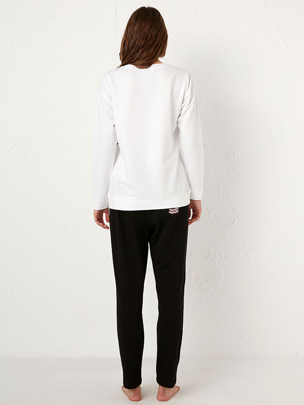 Beyaz Mickey Mouse Baskılı Pamuklu Pijama Takımı-3