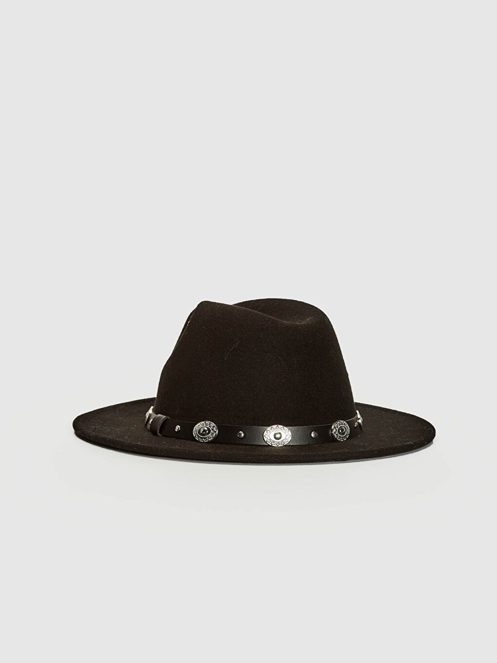 Siyah Kaşe Kemer Detaylı Fötr Şapka-1