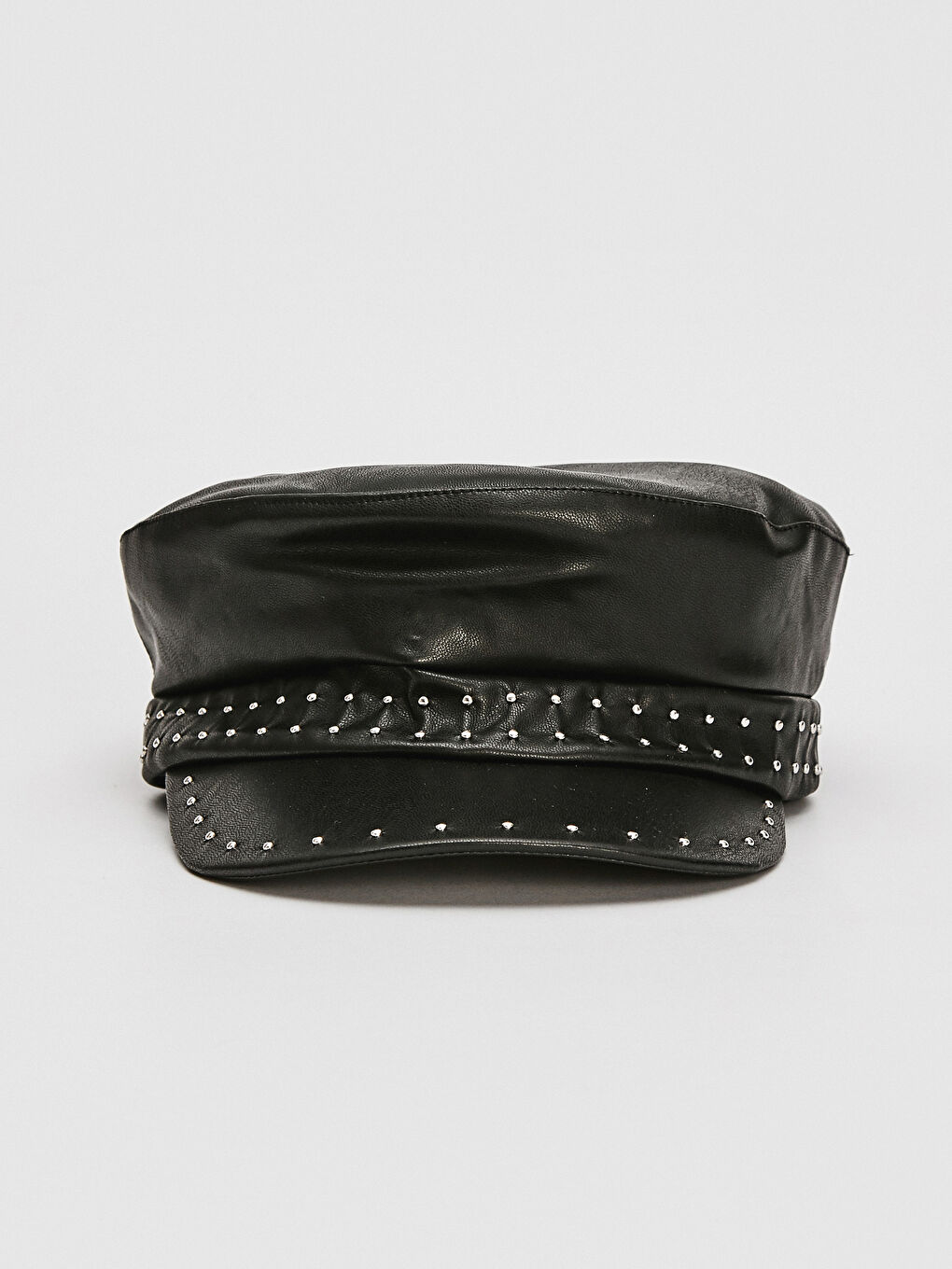 Siyah Deri Görünümlü Kadın Denizci Şapka