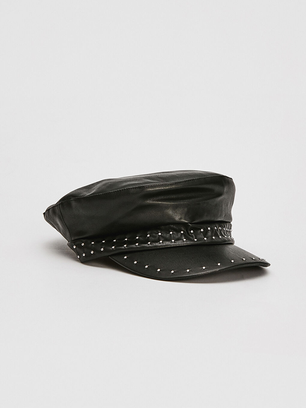 Siyah Deri Görünümlü Kadın Denizci Şapka-1