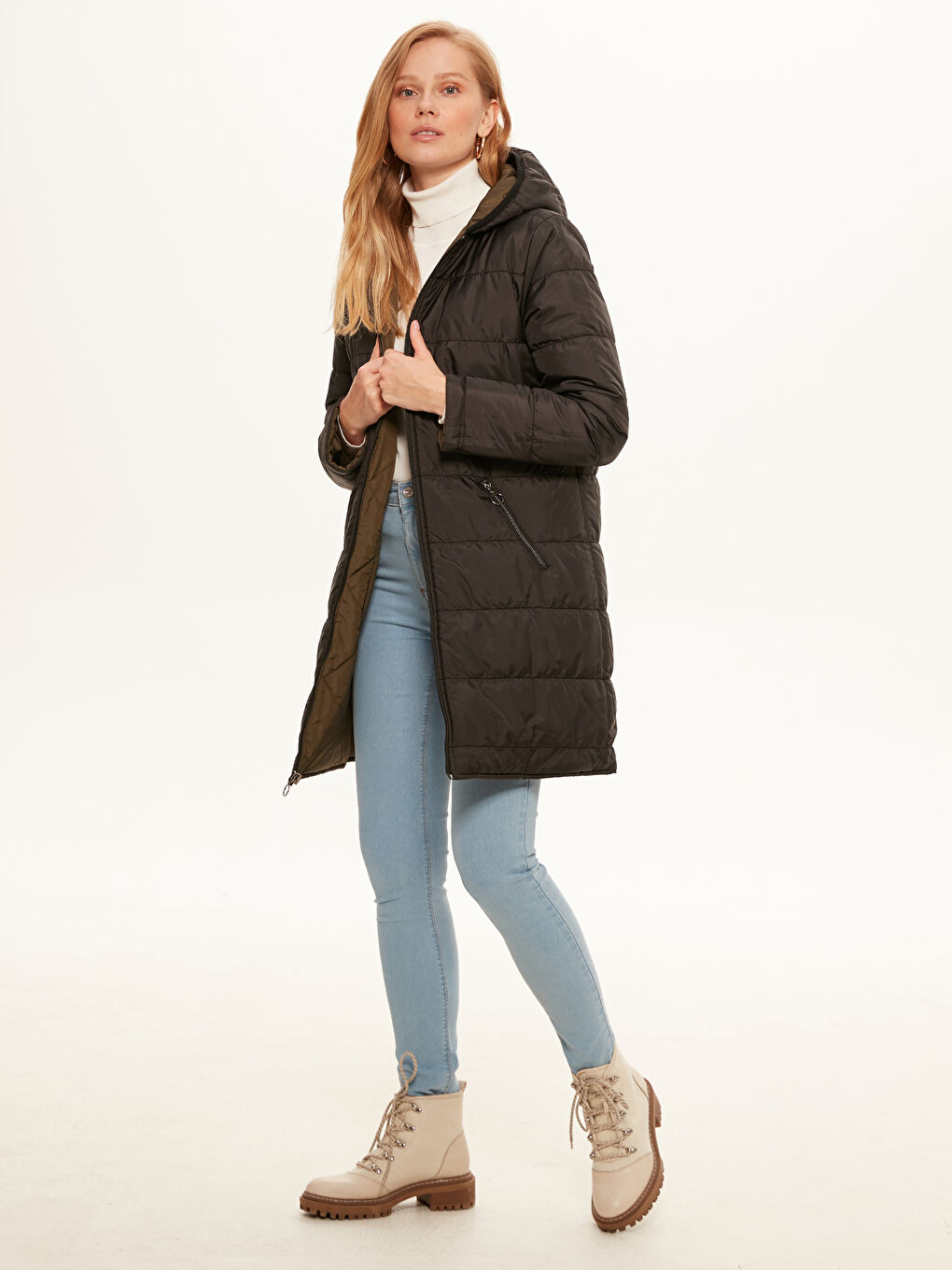 Длинный пуховик с капюшоном-2