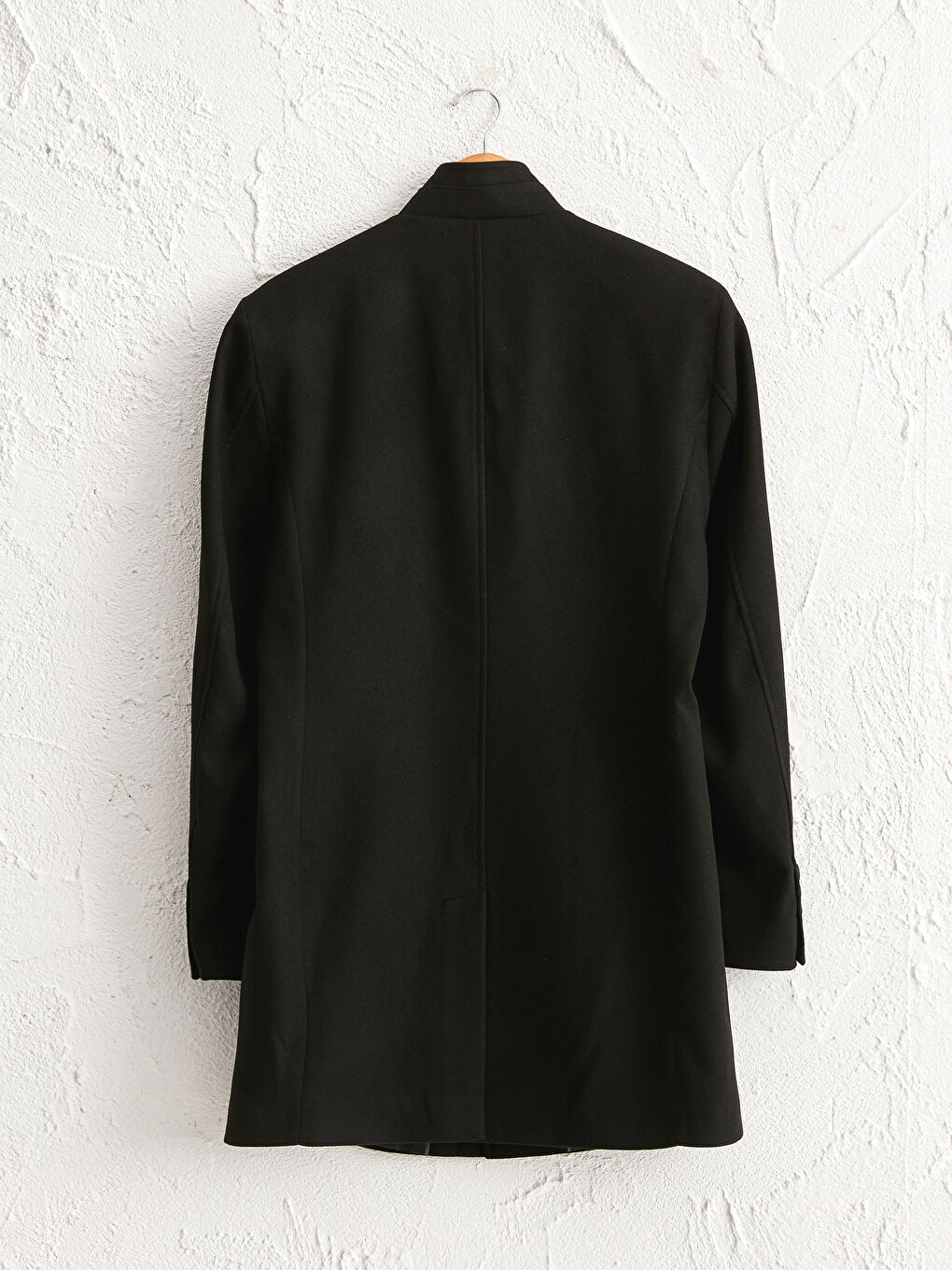 Siyah Dik Yaka Kalın Kaşe Kaban-1