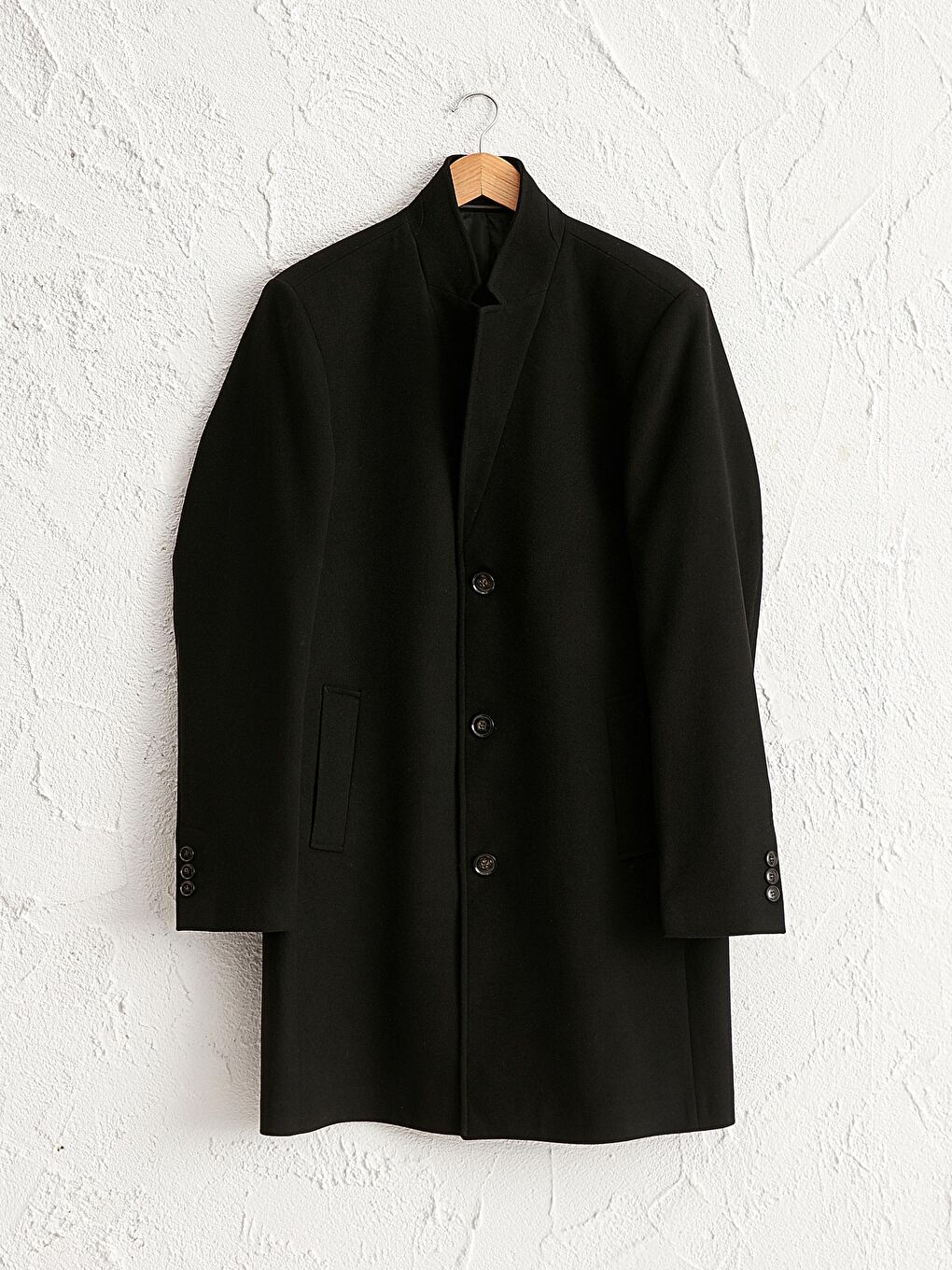 Siyah Slim Fit Kalın Kaşe Kaban