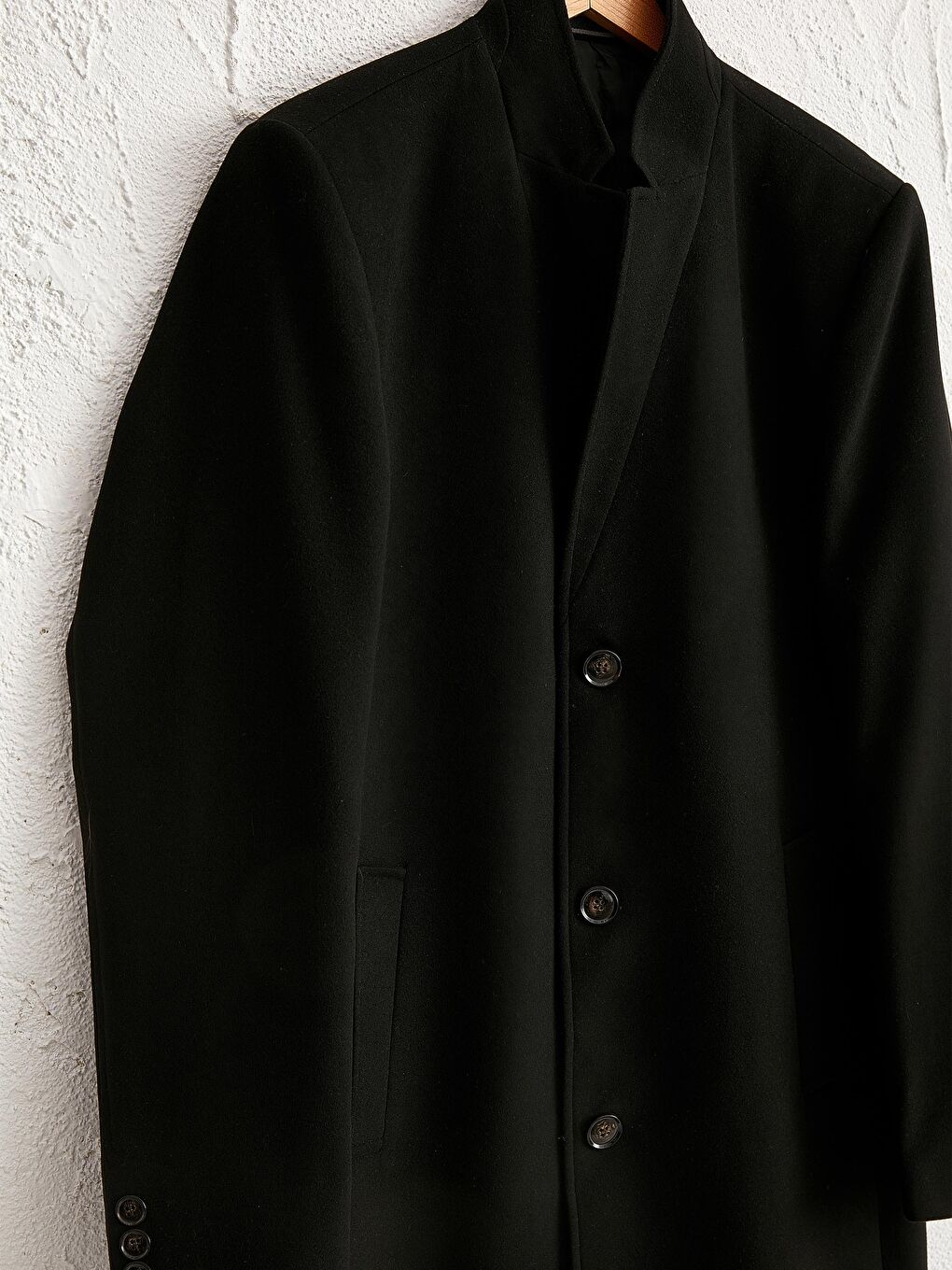 Siyah Slim Fit Kalın Kaşe Kaban-2