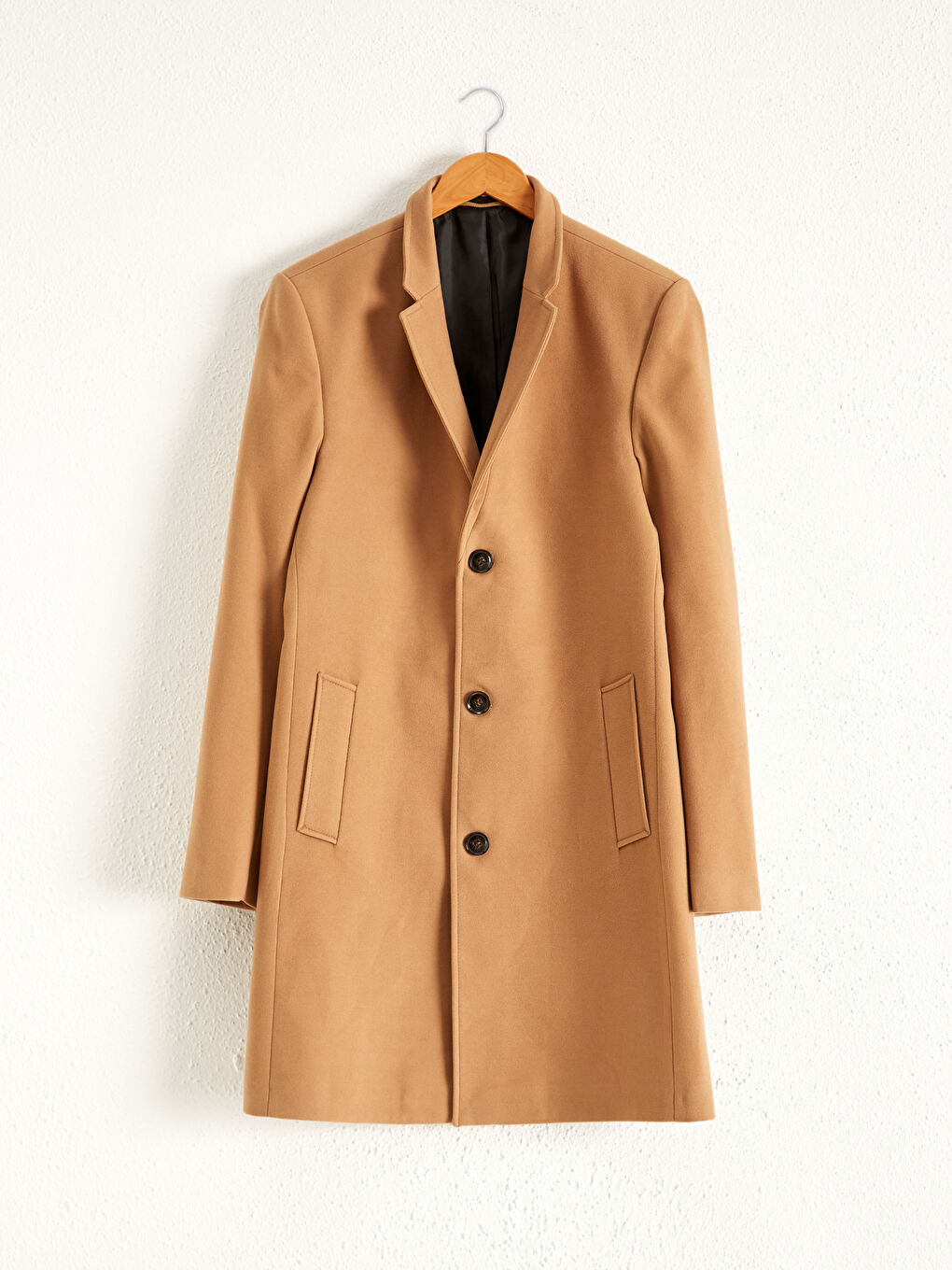 Bej Slim Fit Kalın Kaşe Kaban-5