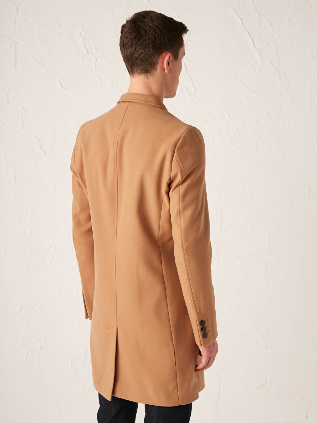 Bej Slim Fit Kalın Kaşe Kaban-4