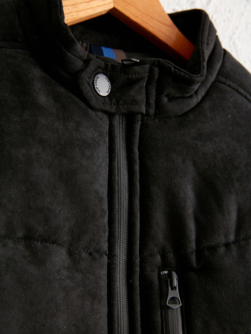 Siyah Slim Fit Dik Yaka Süet Erkek Mont-1