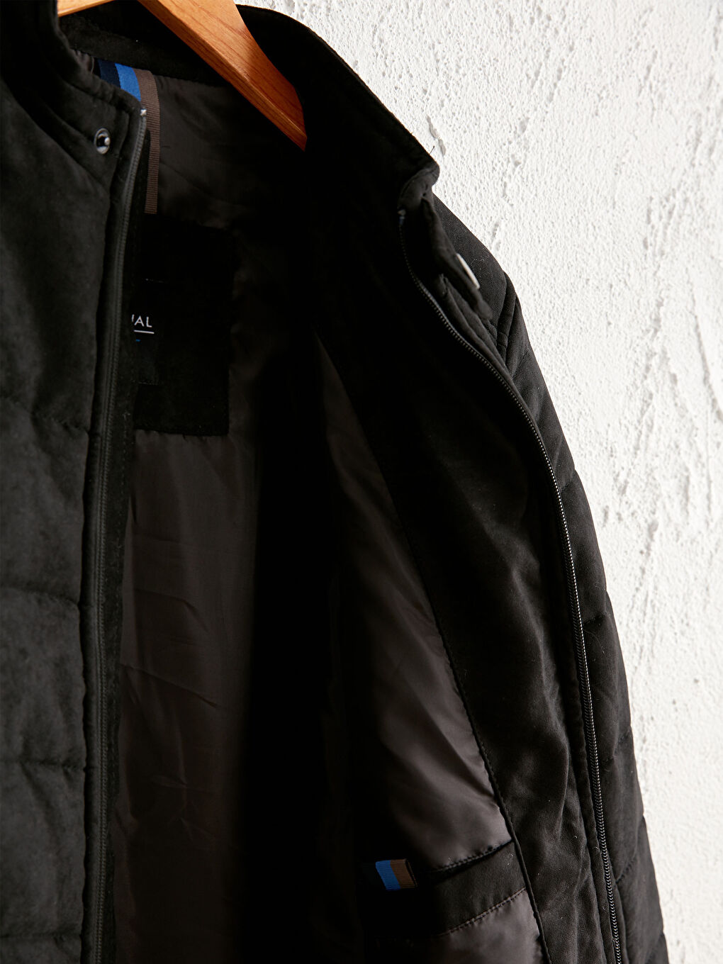 Siyah Slim Fit Dik Yaka Süet Erkek Mont-2