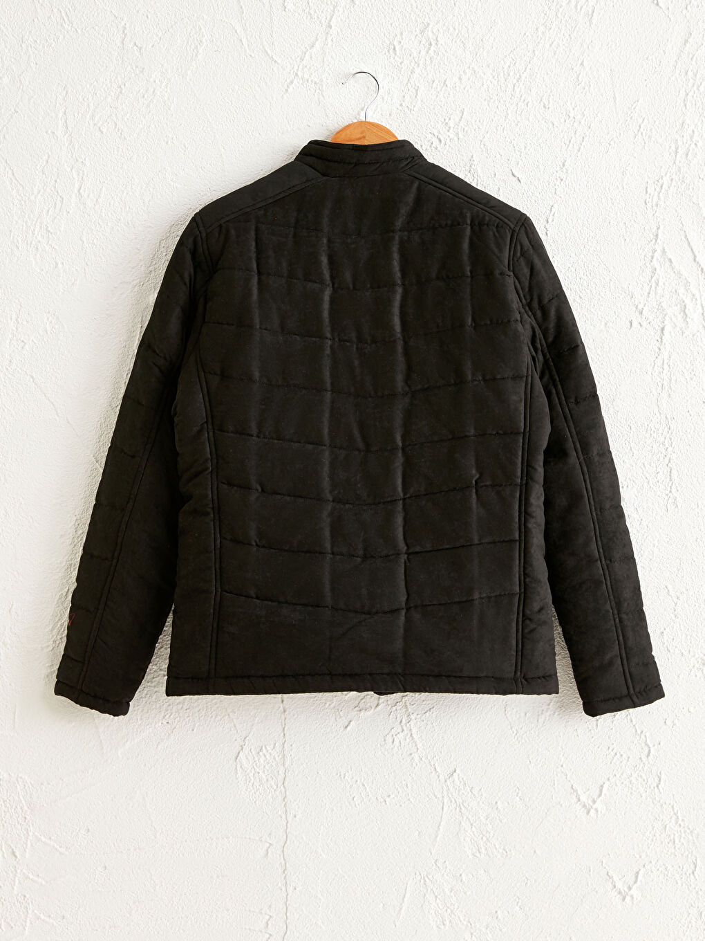 Siyah Slim Fit Dik Yaka Süet Erkek Mont-3