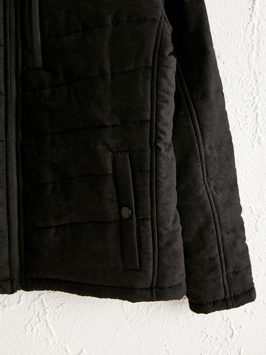 Siyah Slim Fit Dik Yaka Süet Erkek Mont-4