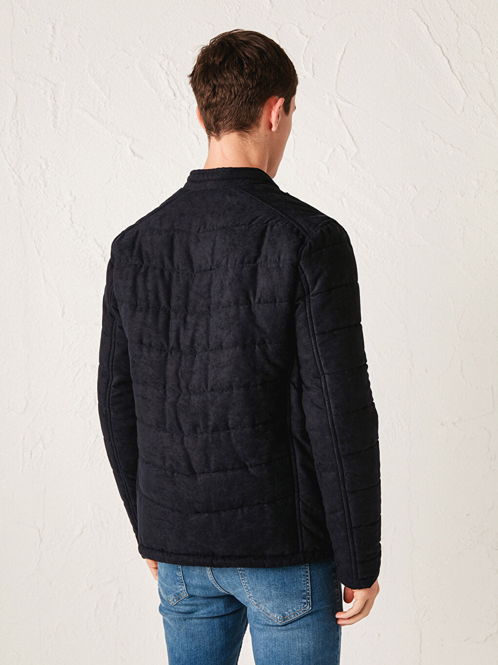 Slim Fit Funnel Neck Suede Men's Coat-6