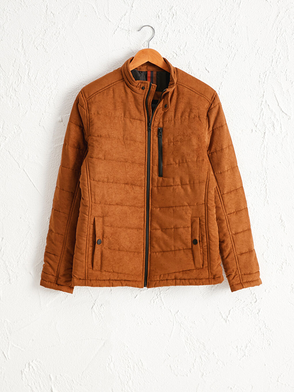 Bej Slim Fit Dik Yaka Süet Erkek Mont-6