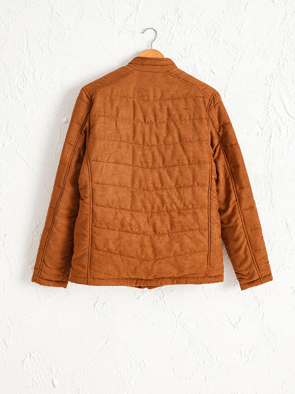 Bej Slim Fit Dik Yaka Süet Erkek Mont-7