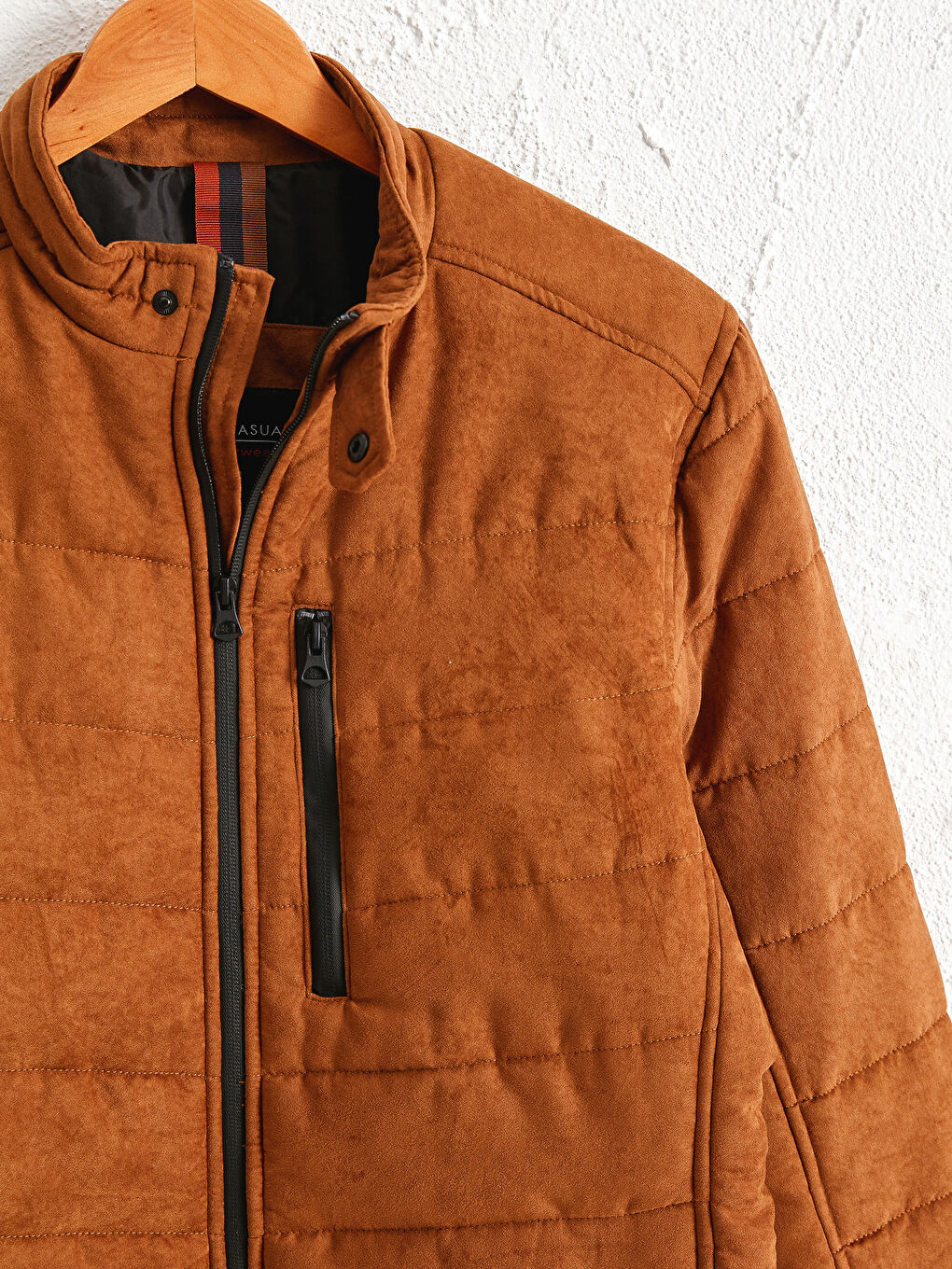 Bej Slim Fit Dik Yaka Süet Erkek Mont-8