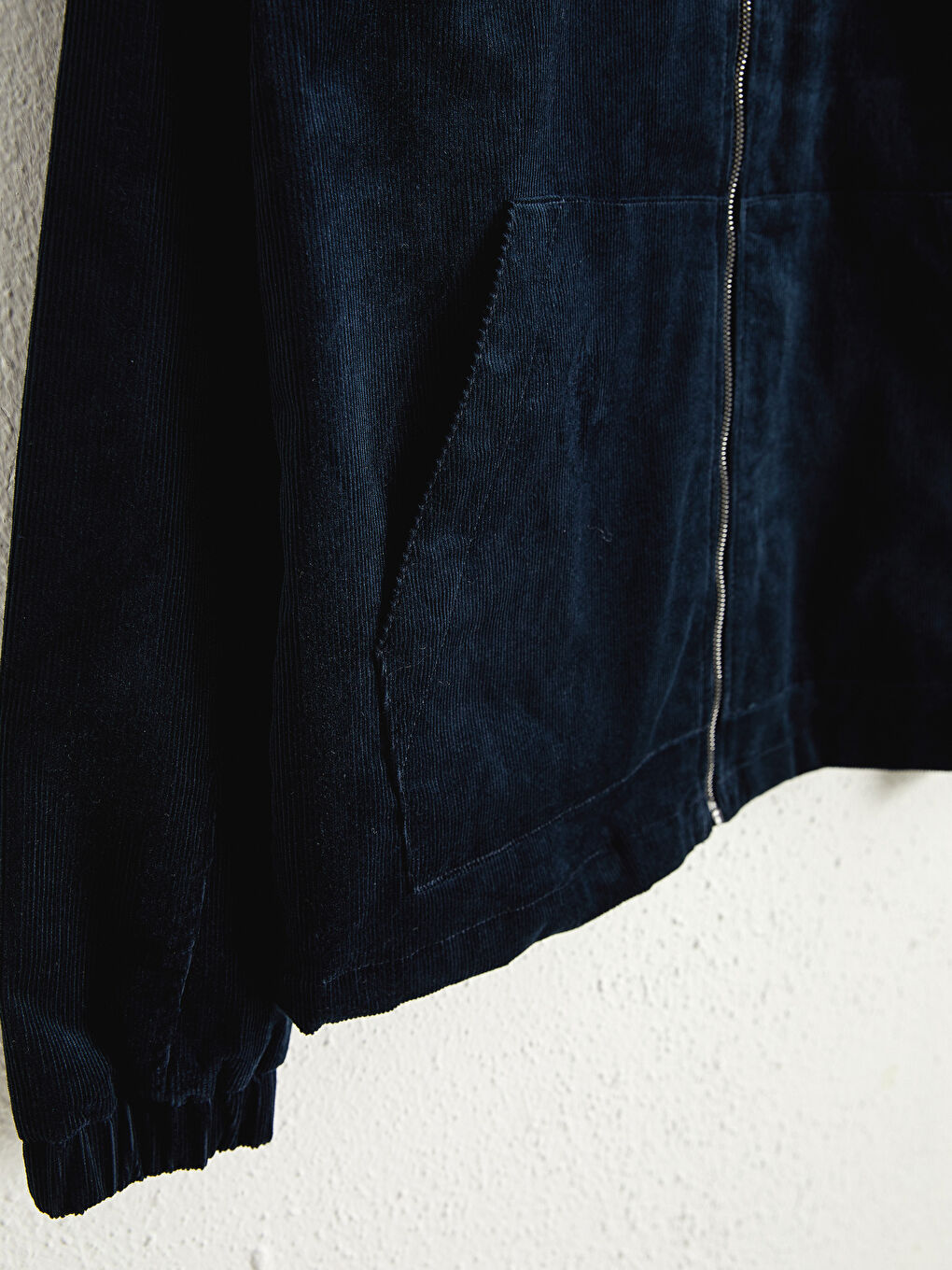 Lacivert Dik Yaka Kapüşonlu İnce Mont-9