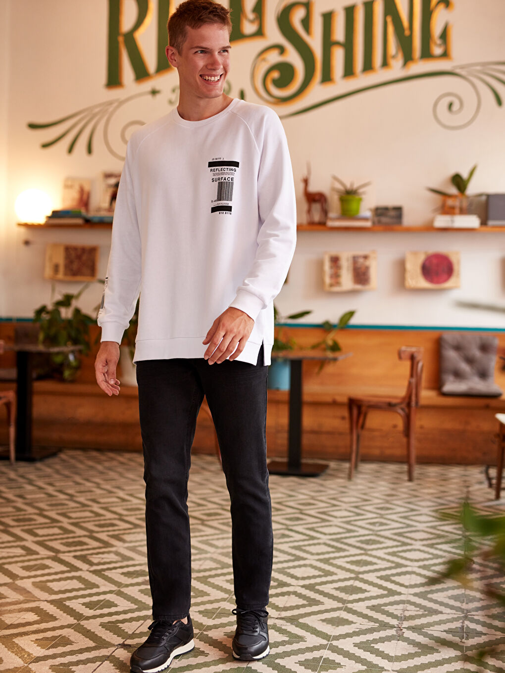 Оверсайз Свитшот с Круглым Вырезом, Длинным Рукавом и Принтом для Мужчин, Толстый-2