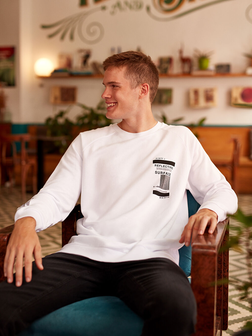 Оверсайз Свитшот с Круглым Вырезом, Длинным Рукавом и Принтом для Мужчин, Толстый