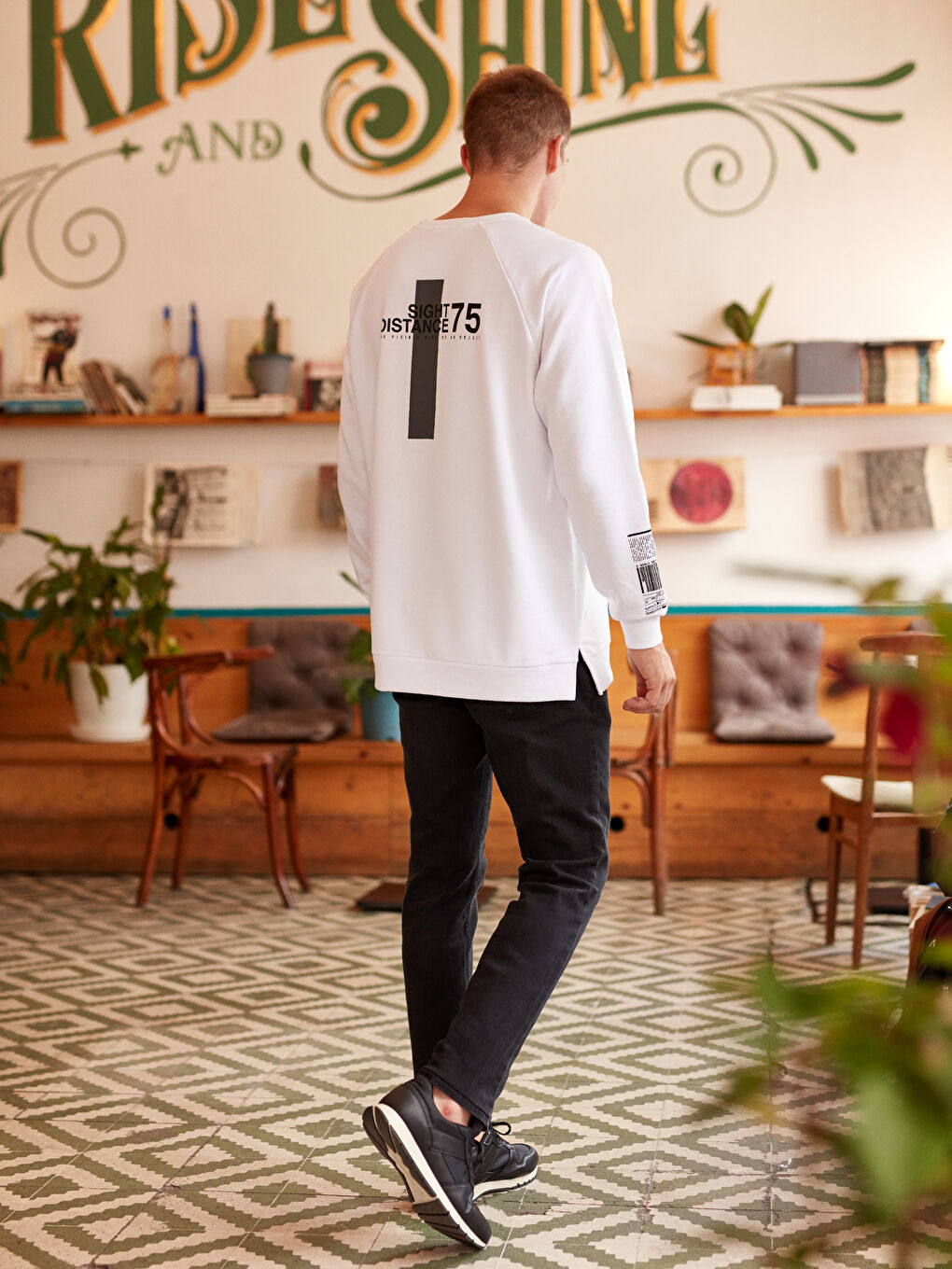 Оверсайз Свитшот с Круглым Вырезом, Длинным Рукавом и Принтом для Мужчин, Толстый-1