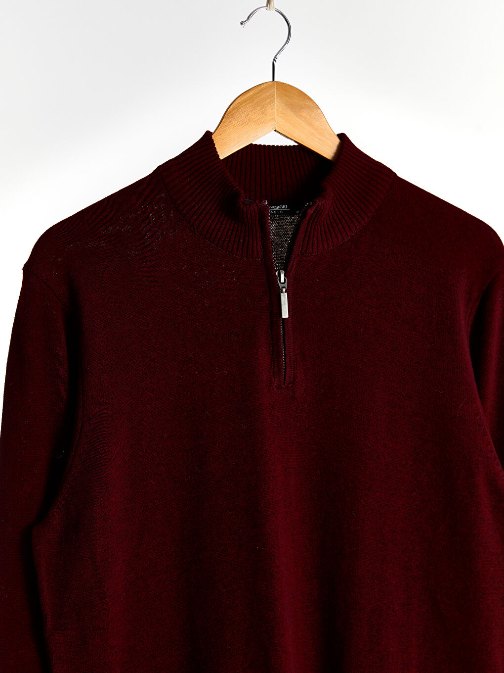 Bordo Dik Yaka Uzun Kollu Erkek Triko Kazak-1