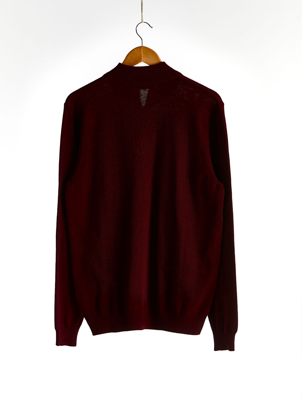 Bordo Dik Yaka Uzun Kollu Erkek Triko Kazak-2