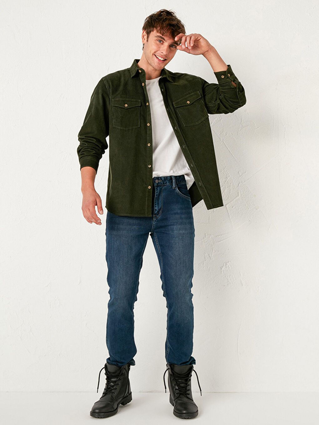 Regular Fit Long Sleeve Velvet Shirt-4