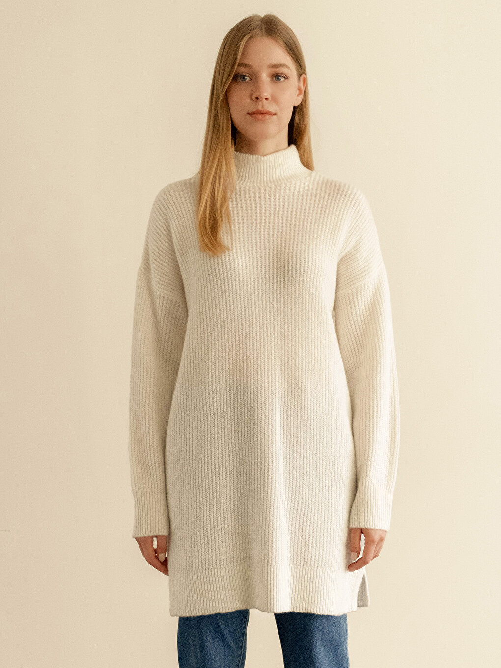 Standing Collar Long Sleeved Women's Tunic-1
