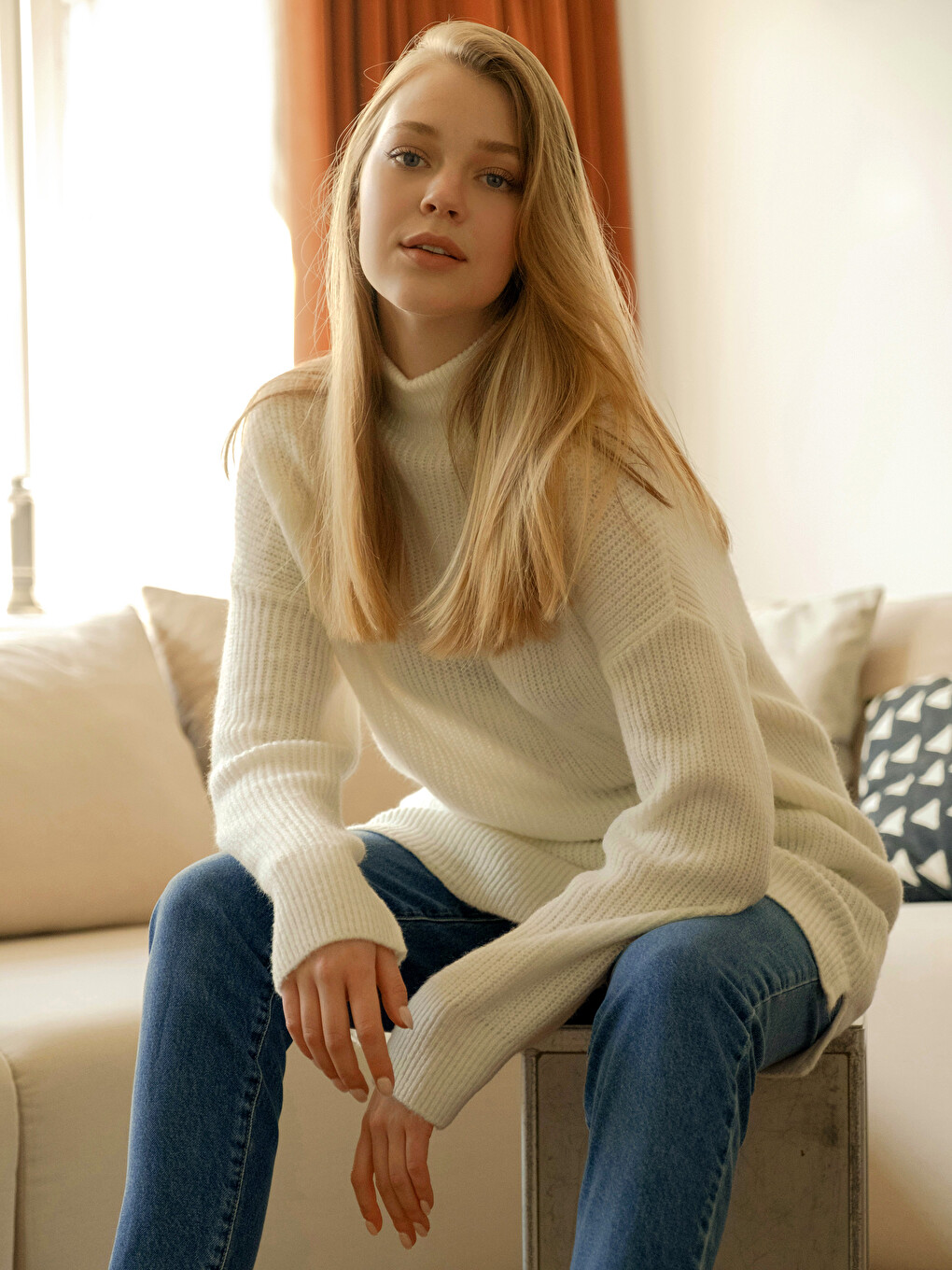 Standing Collar Long Sleeved Women's Tunic