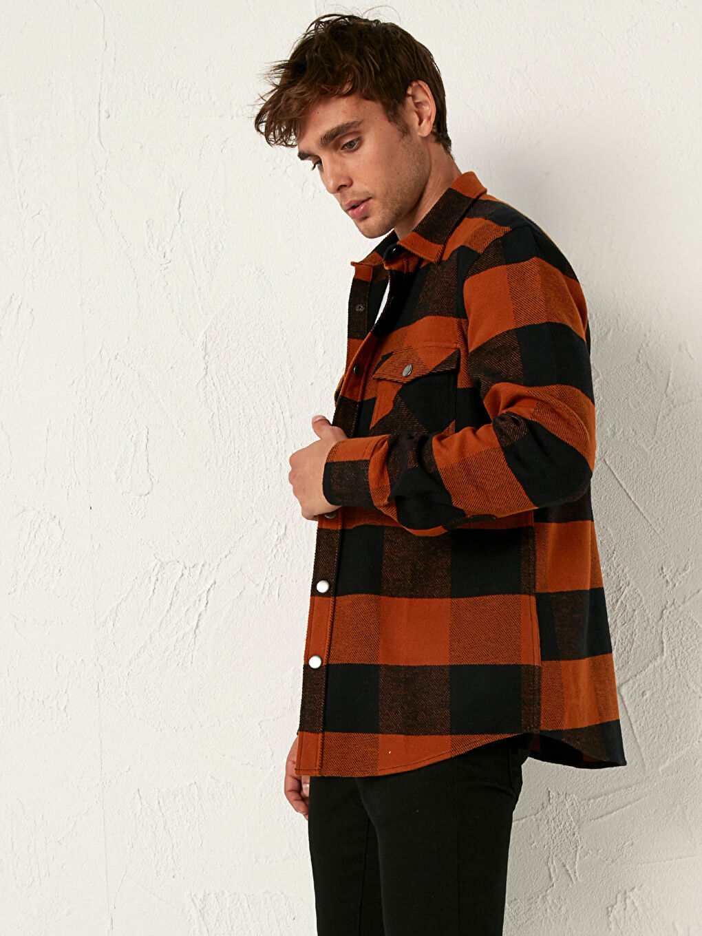 Chemise en flanelle à carreaux à manches longues coupe régulière pour hommes-2