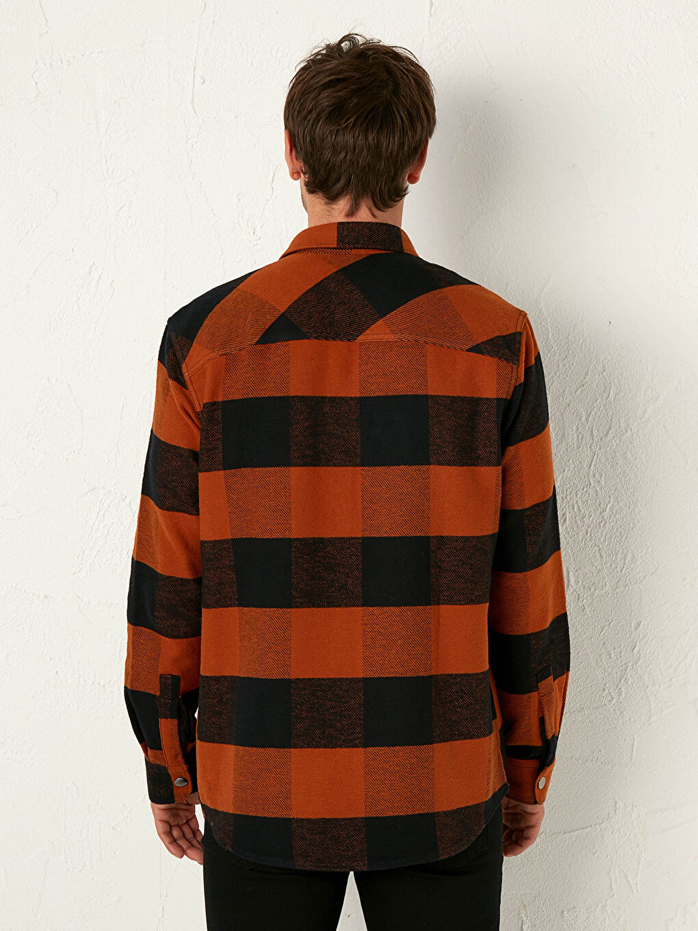 Chemise en flanelle à carreaux à manches longues coupe régulière pour hommes-4