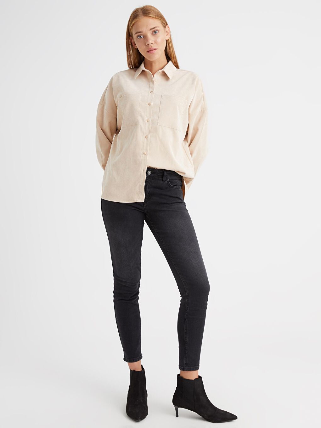 Shirt Collar Long Sleeve Velvet Women Pocket Velvet Shirt-3