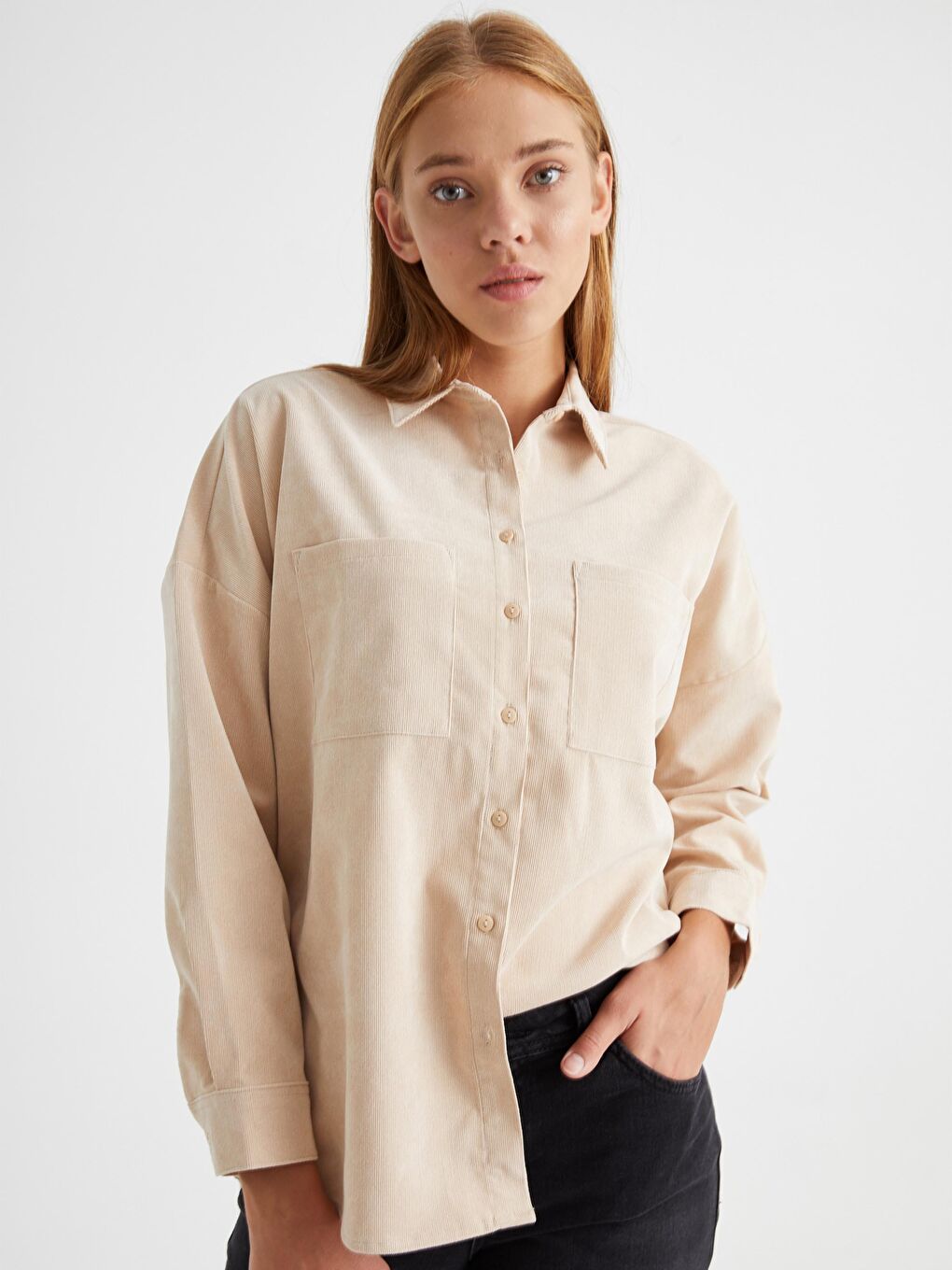 Shirt Collar Long Sleeve Velvet Women Pocket Velvet Shirt