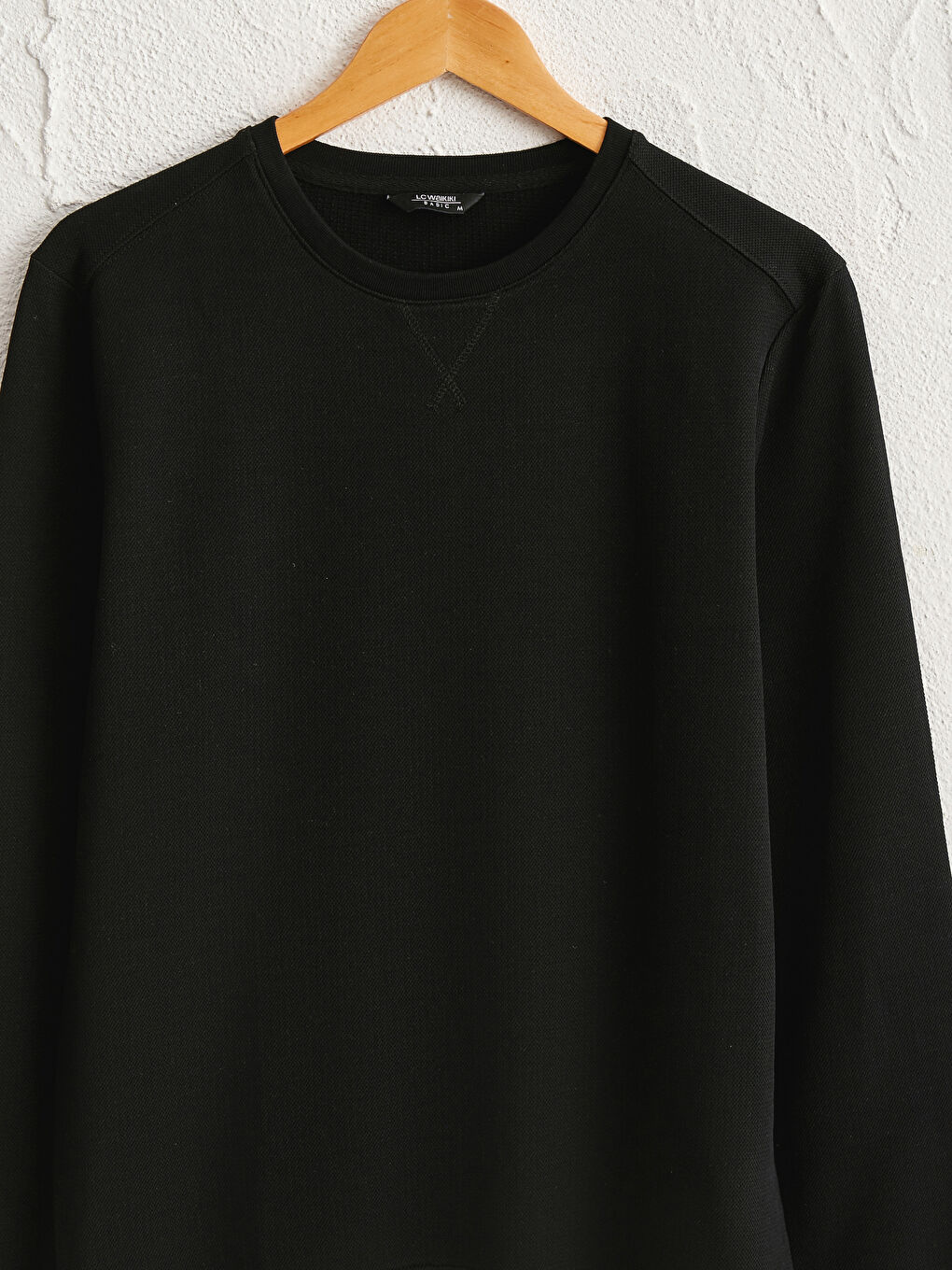 Siyah Rahat Kalıp Bisiklet Yaka Basic Sweatshirt-2