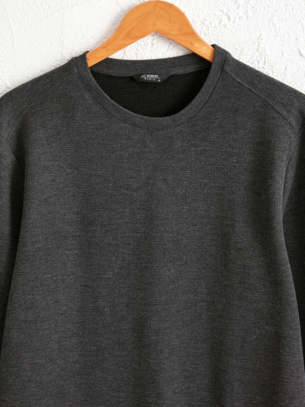 Antrasit Rahat Kalıp Bisiklet Yaka Basic Sweatshirt-2