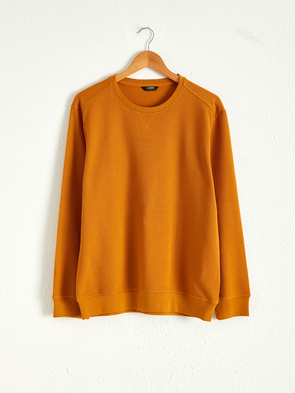 Sarı Rahat Kalıp Bisiklet Yaka Basic Sweatshirt