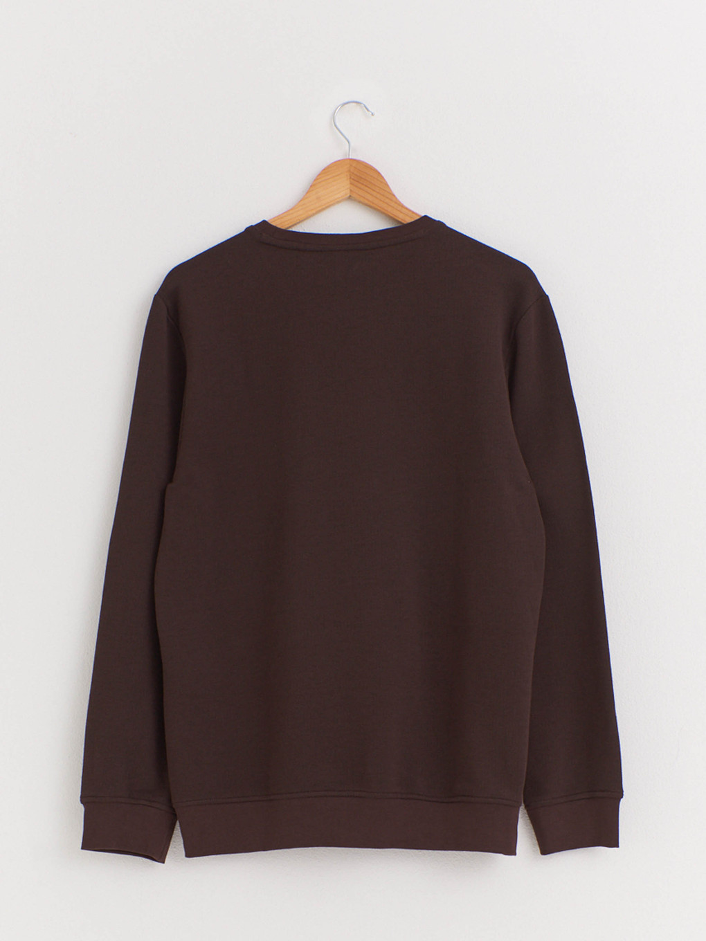 Kahverengi Rahat Kalıp Bisiklet Yaka Basic Sweatshirt-1