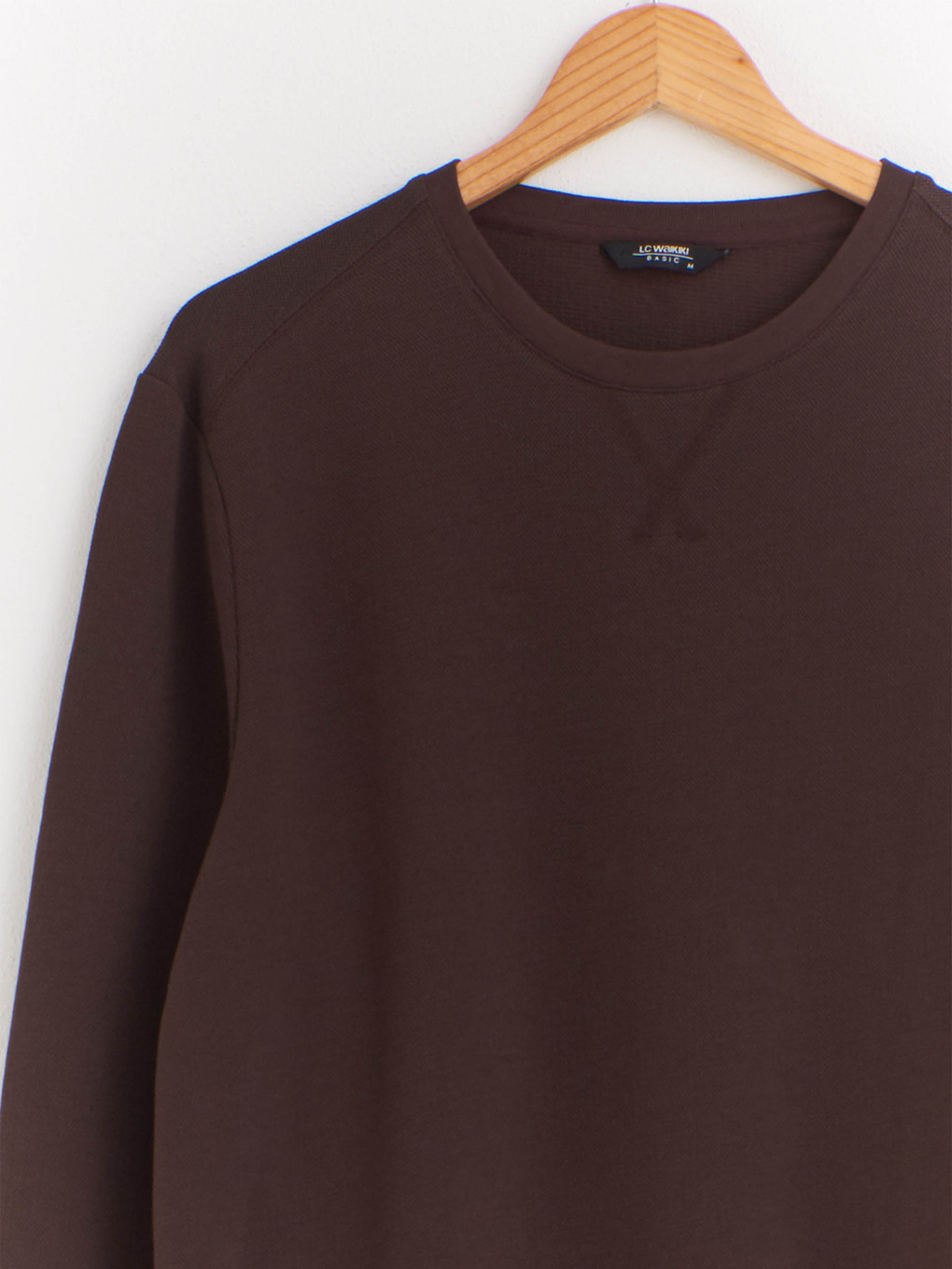 Kahverengi Rahat Kalıp Bisiklet Yaka Basic Sweatshirt-2