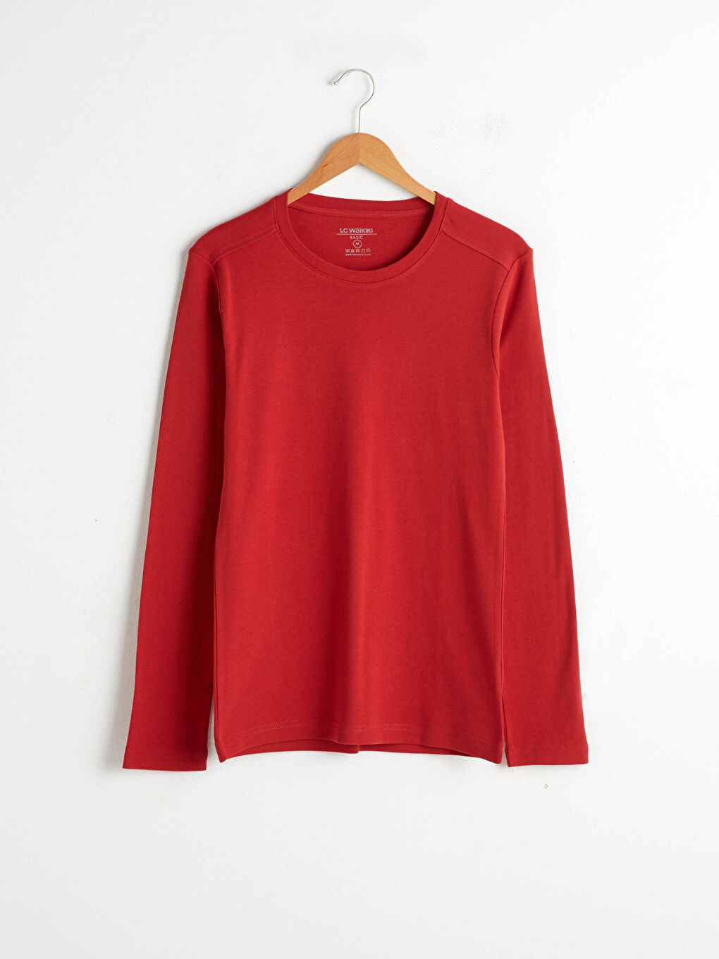 Kırmızı Bisiklet Yaka Basic Uzun Kollu Tişört-4