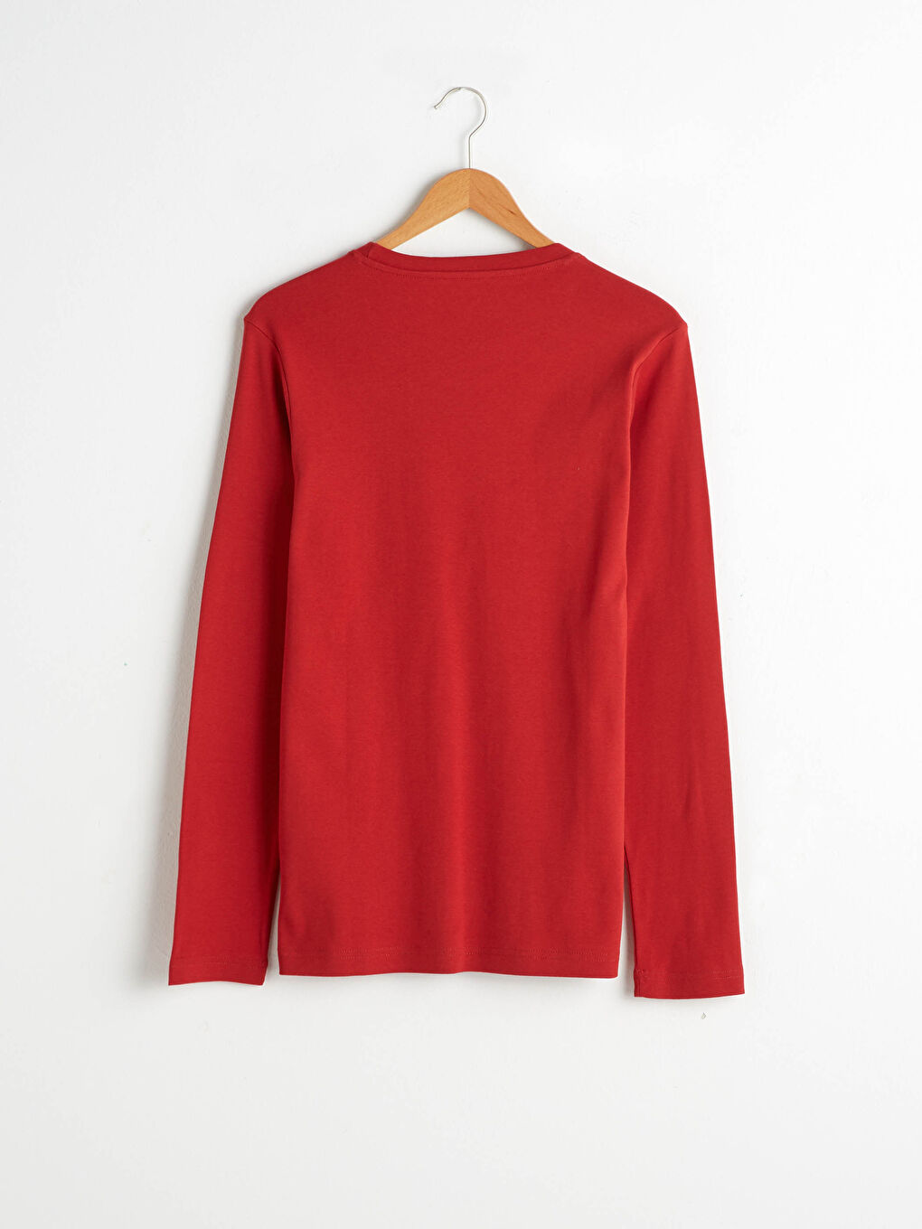 Kırmızı Bisiklet Yaka Basic Uzun Kollu Tişört-5